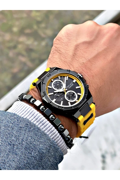 Ferrucci Sarı Spor Silikon Kordon Erkek Kol Saati + BİLEKLİK HEDİYELİ - Resim 2