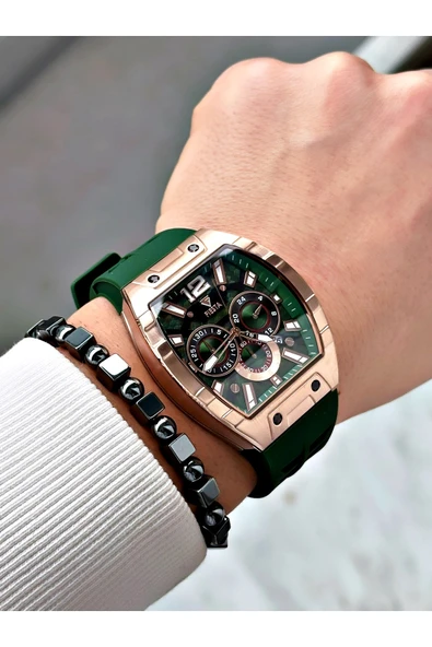 Fiesta Yeşil Renk Silikon Fonksiyonlu Çelik Kasa Business Erkek Kol Saati + BİLEKLİK - Resim 2