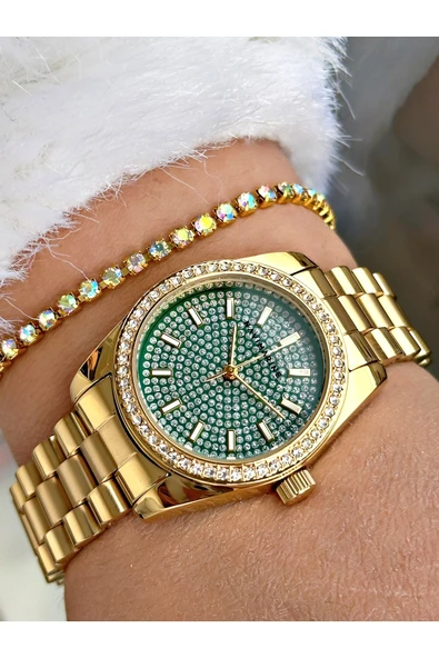 Navimarine Altın Renk Çelik Kordon Kadın Kol Saati + Bileklik Hediyeli - Resim 2