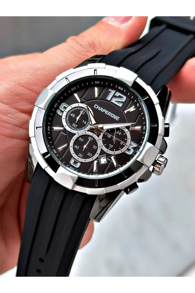 Chaperone Siyah Spor Silikon Fonksiyonlu Şık Dizayn Erkek Kol Saati + BİLEKLİK HEDİYELİ By Reward - Resim 5