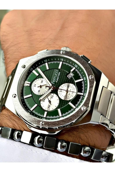 Ferrucci Gümüş Renk Çelik Kordon Fonksiyonlar Aktif Erkek Kol Saati + BİLEKLİK ürün görseli 1