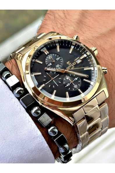 Reward Altın Renk Fonksiyonlu  Çelik Kordon Erkek Kol Saati + BİLEKLİK - Resim 3