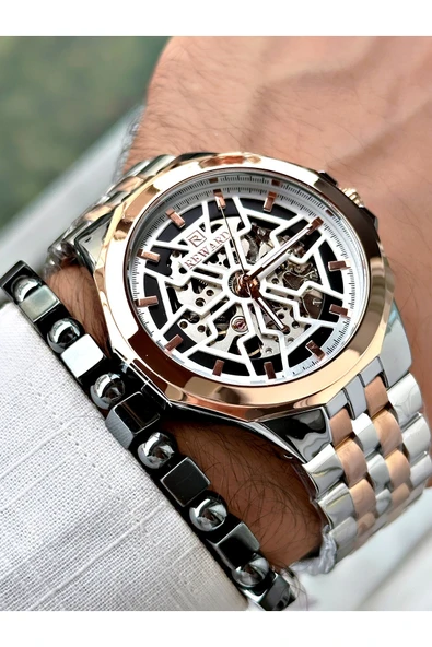 Reward Gümüş Renk Otomatik Business Çelik Kordon  Erkek Kol Saati + BİLEKLİK - Resim 3