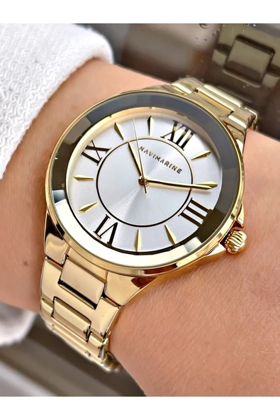Navimarine Altın Renk Çelik Kordon Kadın Kol Saati Bileklik Hediyeli ürün görseli 1