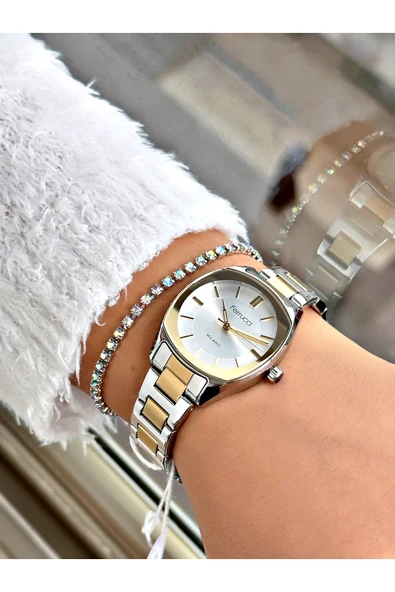 Ferrucci Altın Renk Klasik Aynalı Camlı Kadın Kol Saati + BİLEKLİK HEDİYELİ - Resim 2