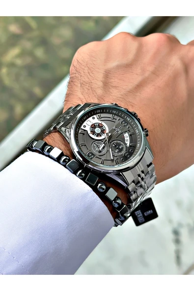 Ferrucci Gümüş Renk Fonksiyonlu Rulet Fonksiyonlu Çelik Kordon Erkek Kol Saati + BİLEKLİK - Resim 3