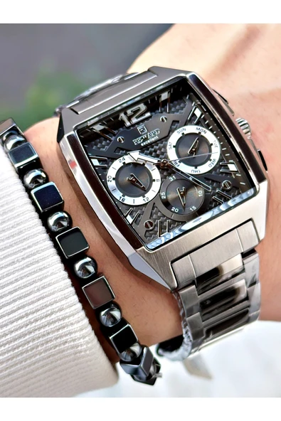 Reward Füme Renk Kare Model Fonksiyonlu Çelik Kordon Erkek Kol Saati + BİLEKLİK HEDİYELİ - Resim 3