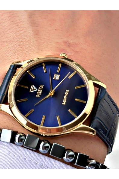 Fiesta Lacivert Renk Klasik Sade Model Çelik Kasa Erkek Kol Saati + BİLEKLİK ürün görseli 1