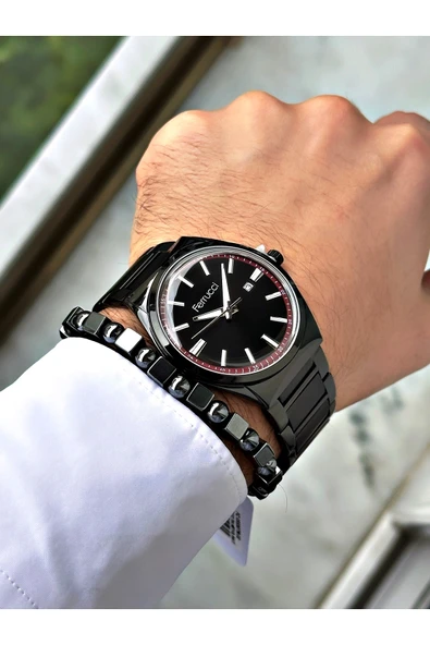 Ferrucci Siyah Renk Klasik Çelik Kordon Erkek Kol Saati + BİLEKLİK HEDİYELİ - Resim 2