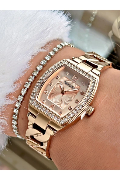 Ferrucci Rose Gold Renk Zincir Model Çelik Kordon Kadın Kol Saati + BİLEKLİK HEDİYELİ ürün görseli 1