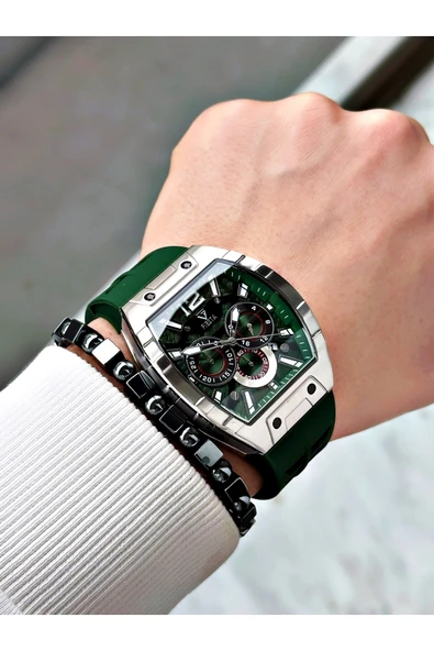 Fiesta Yeşil Renk Silikon Fonksiyonlu Çelik Kasa Business Erkek Kol Saati + BİLEKLİK - Resim 2