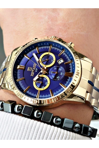 Reward Altın Renk Fonksiyonlar Aktif Ortası Şeritli Çelik Kordon Erkek Kol Saati + BİLEKLİK - Resim 3