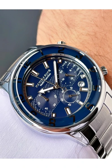 Navimarine Gümüş Renk Fonksiyonlu Çelik Kordon Erkek Kol Saati Bileklik Hediyeli ürün görseli 1