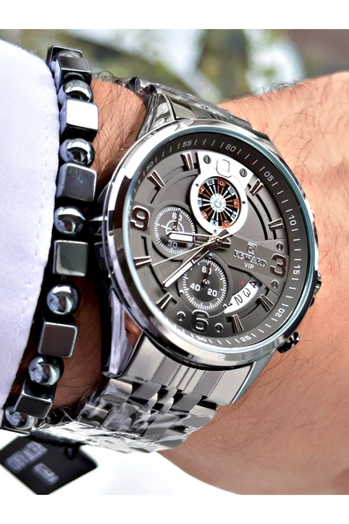 Ferrucci Gümüş Renk Fonksiyonlu Rulet Fonksiyonlu Çelik Kordon Erkek Kol Saati + BİLEKLİK ürün görseli 1