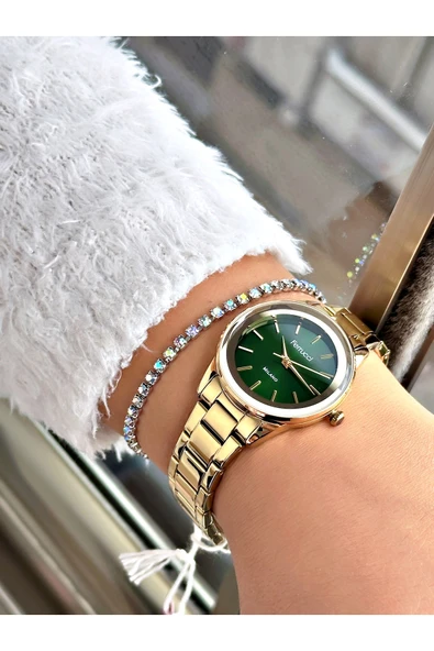 Ferrucci Altın Renk Aynalı Cam Model  Klasik Kadın Kol Saati + BİLEKLİK - Resim 2