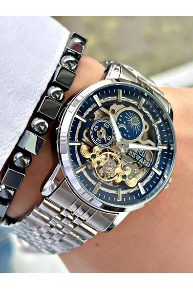 Reward Gümüş Renk Business Otomatik Orjinal Çelik Kordon Erkek Kol Saati + BİLEKLİK HEDİYELİ - Resim 3