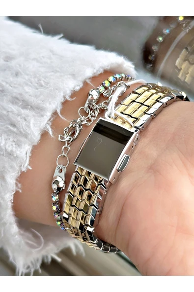 Ferrucci Altın Gümüş Renk Sade Model Kadın Kol Saati + BİLEKLİK - Resim 3