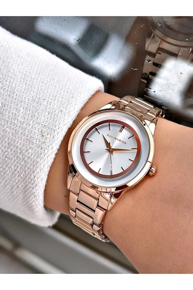 Navimarine Rosegold Renk Çelik Kordon Kadın Kol Saati Bileklik Hediyeli - Resim 2