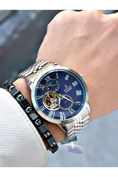 Reward Gümüş Renk Otomatik Mekanizma Roma Rakamlı Erkek Kol Saati + BİLEKLİK - Resim 2