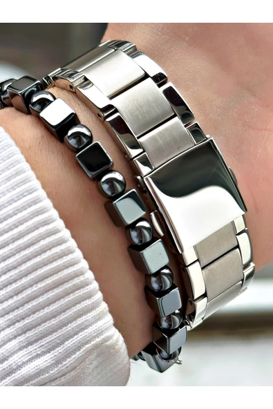 Ferrucci Siyah Renk Rose Gold Kasa Deri Kayışlı Erkek Kol Saati + Hematit Doğaltaş Bileklik Hediyeli - Resim 4