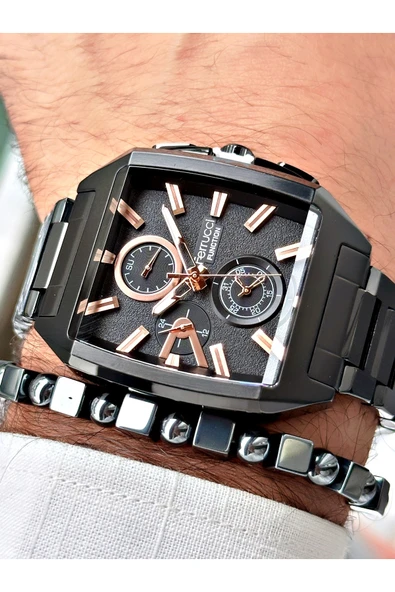 Ferrucci Siyah Renk Kare Fonksiyonlu  Erkek Kol Saati + BİLEKLİK HEDİYELİ ürün görseli 1