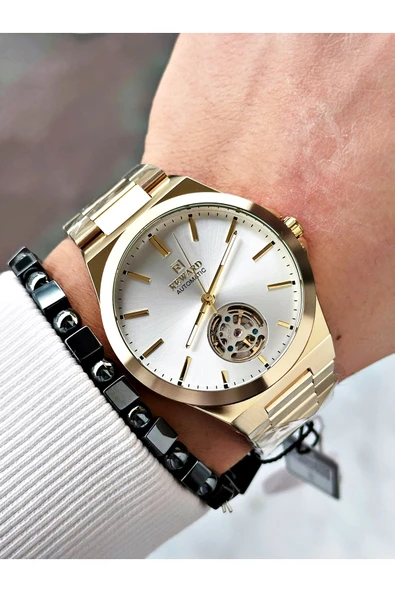 Reward Altın Renk Otomatik Kurmalı Çelik Kordon Erkek Kol Saati + BİLEKLİK - Resim 2