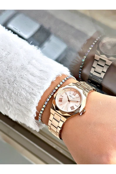 Ferrucci Rose Gold Renk Çelik Kordon Yıldız Model Kadın Kol Saati + BİLEKLİK - Resim 2