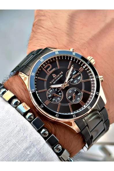 Navimarine Siyah Renk Çelik Kordon Fonksiyonlu Erkek Kol Saati + BİLEKLİK - Resim 5