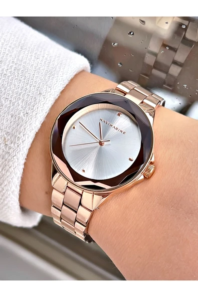 Navimarine Rose Gold Renk Çelik Kordon Kadın Kol Saati Bileklik Hediyeli - Resim 2