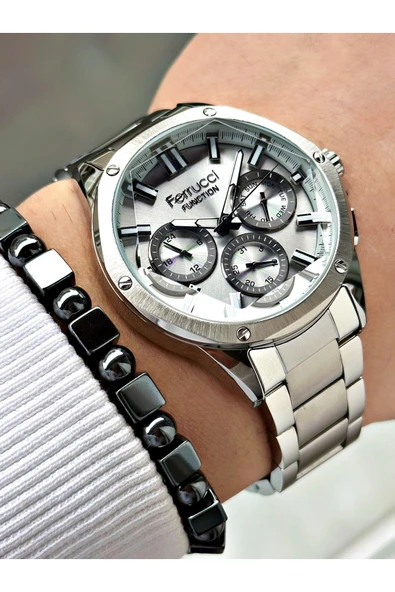 Ferrucci Bakır Renk Siyah Kadran Roma Rakamlı Erkek Kol Saati + Hematit Doğaltaş Bileklik Hediyeli - Resim 3