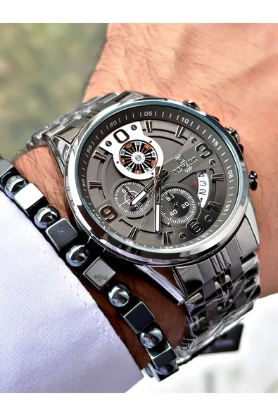 Ferrucci Gümüş Renk Fonksiyonlu Rulet Fonksiyonlu Çelik Kordon Erkek Kol Saati + BİLEKLİK - Resim 4