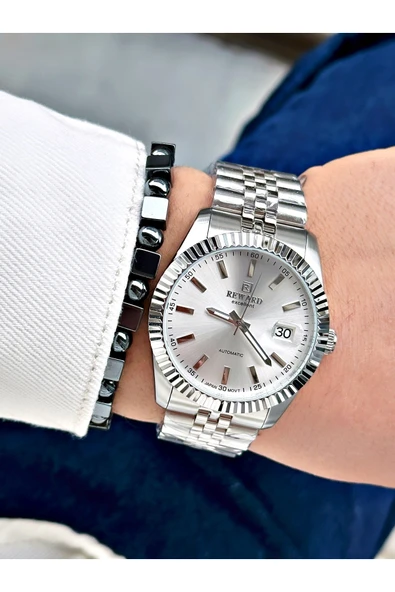Reward Gümüş Renk Mekanizma Business Otomatik Erkek Kol Saati + BİLEKLİK - Resim 2