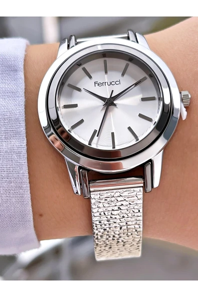 Ferrucci Gümüş Silver Renk Sade Klasik Model Kadın Kol Saati - Resim 2