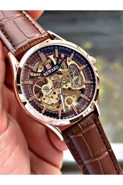 Reward Kahverengi Deri Kordon Otomatik Business Erkek Kol Saati + BİLEKLİK HEDİYELİ ürün görseli 1