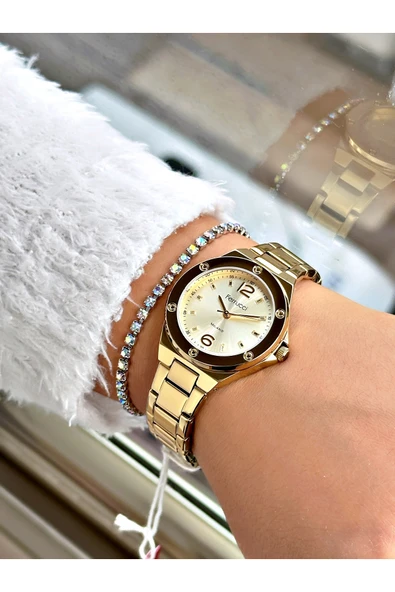 Ferrucci Altın Renk Klasik Sade Model  Kadın Kol Saati + BİLEKLİK - Resim 2