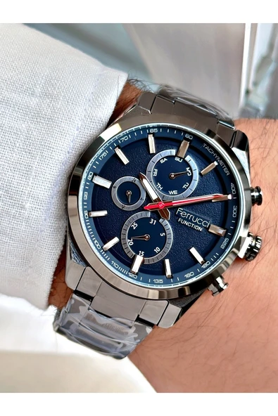 Ferrucci Füme Renk Çelik Kordon Şık Dizayn Fonksiyonlar Aktif Erkek Kol Saati + BİLEKLİK HEDİYELİ ürün görseli 1