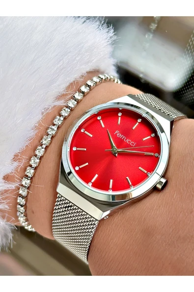 Ferrucci Gümüş Renk Sade Model Hasır Çelik Kordon Kadın Kol Saati + BİLEKLİK HEDİYELİ ürün görseli 1