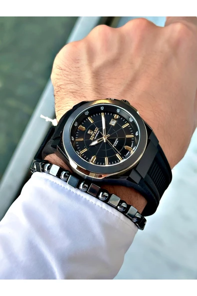 Reward Siyah Renk Çelik Kasa  Mekanizma Lüx Erkek Kol Saati + BİLEKLİK - Resim 2