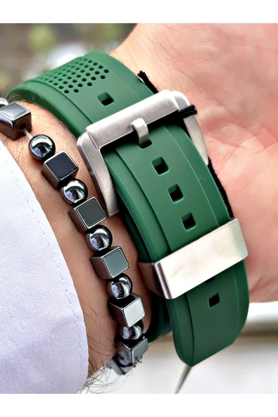 Ferrucci Yeşil Renk Silikon Fonksiyonlar Aktif Spor Erkek Kol Saati + BİLEKLİK - Resim 5
