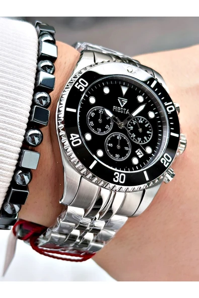 Fiesta Gümüş Renk Fonksiyonlu Çelik SK Mekanizma Çelik Erkek Kol Saati + BİLEKLİK ürün görseli 1