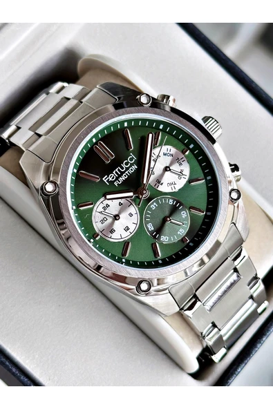 Ferrucci Gümüş Renk Fonksiyonlar Aktif Klasik Çelik Kordon Erkek Kol Saati + BİLEKLİK ürün görseli 1