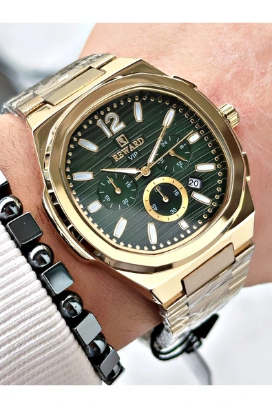 Reward Altın Renk Fonksiyonlar Aktif Kare Model Erkek Kol Saati + BİLEKLİK - Resim 3