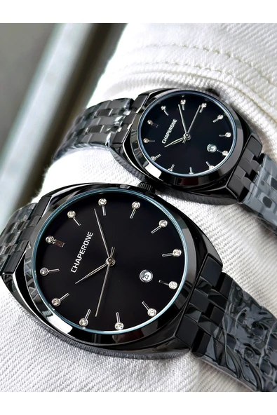 Chaperone Siyah Renk Bay Çift Sevgili Kol Saati Orijinal Garantili + BİLEKLİK By REWARD ürün görseli 1
