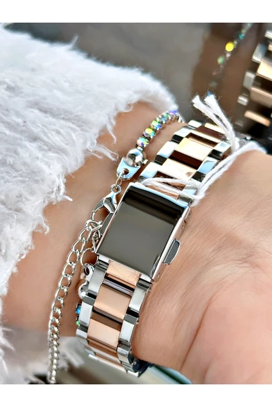 Ferrucci Rose Gold Gümüş Renk Kare Sade Model  Kadın Kol Saati + BİLEKLİK - Resim 3