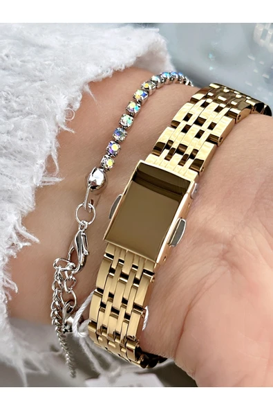 Ferrucci Altın Renk Roma Rakamlı Sade Model Çelik Kordon Kadın Kol Saati + BİLEKLİK - Resim 3