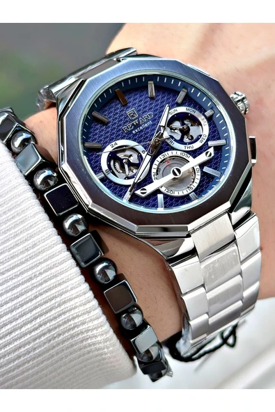 Reward Gümüş Renk Fonksiyonlu Çelik Kordon Erkek Kol Saati + BİLEKLİK HEDİYELİ - Resim 3