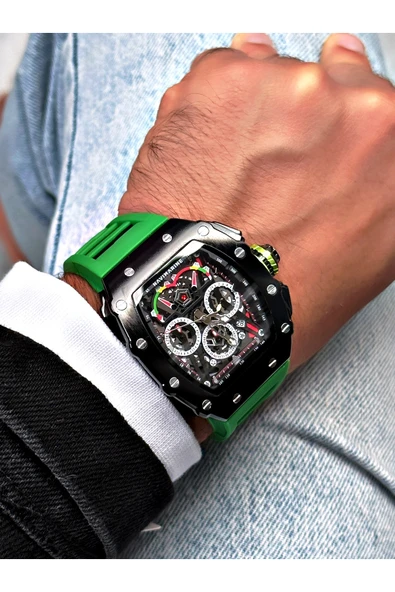 Navimarine Yeşil Renk Fonksiyonlu Spor Silikon Kare Erkek Kol Saati + BİLEKLİK HEDİYELİ - Resim 3