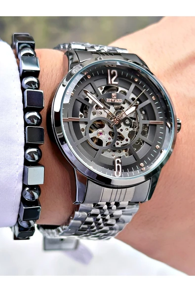 Reward Füme Renk Çelik Kordon Otomatik Business Erkek Kol Saati + BİLEKLİK HEDİYELİ - Resim 2