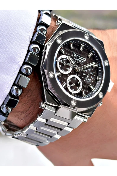 Ferrucci Gümüş Renk Çelik Kordon Spor Model  Erkek Kol Saati + BİLEKLİK - Resim 4