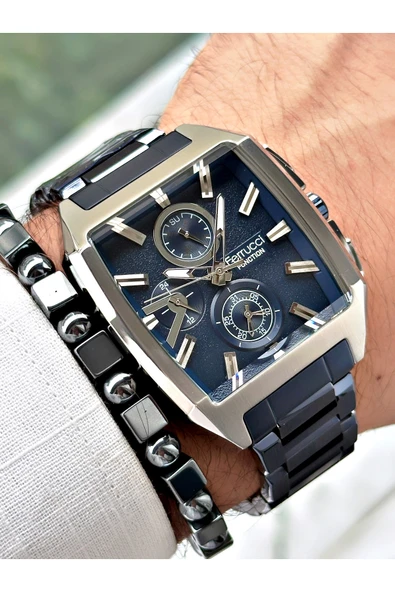 Ferrucci Lacivert Renk Kare Fonksiyonlu  Erkek Kol Saati + BİLEKLİK HEDİYELİ - Resim 3